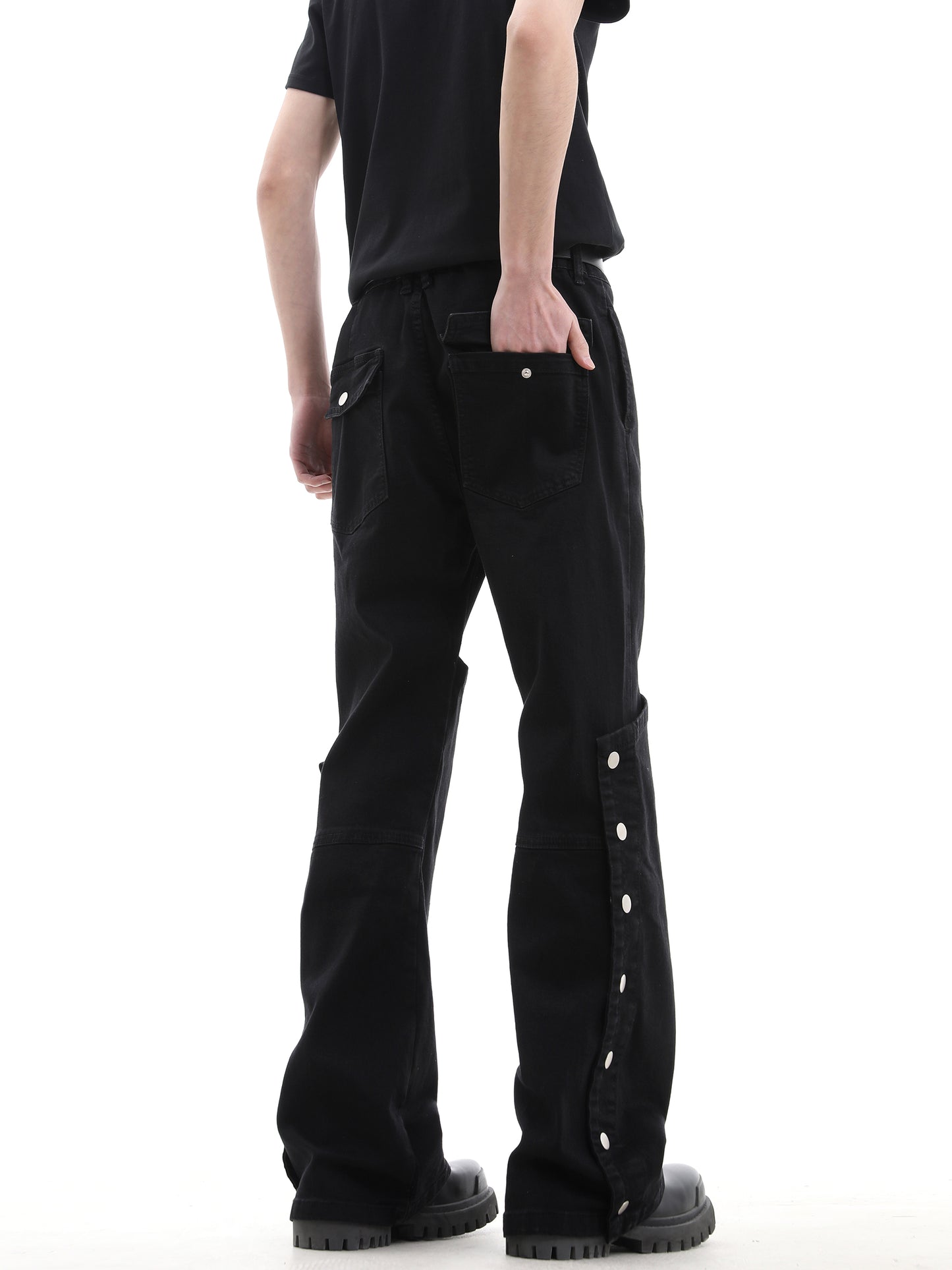 Button Design Micro Flare Denim Jeans WN15638