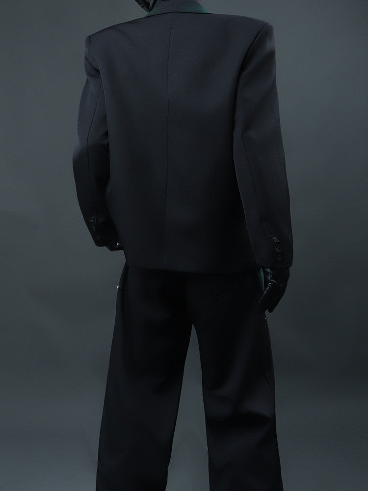 Rhinestone Line Tailored Jacket & Wide Leg Pants Setup WN23731