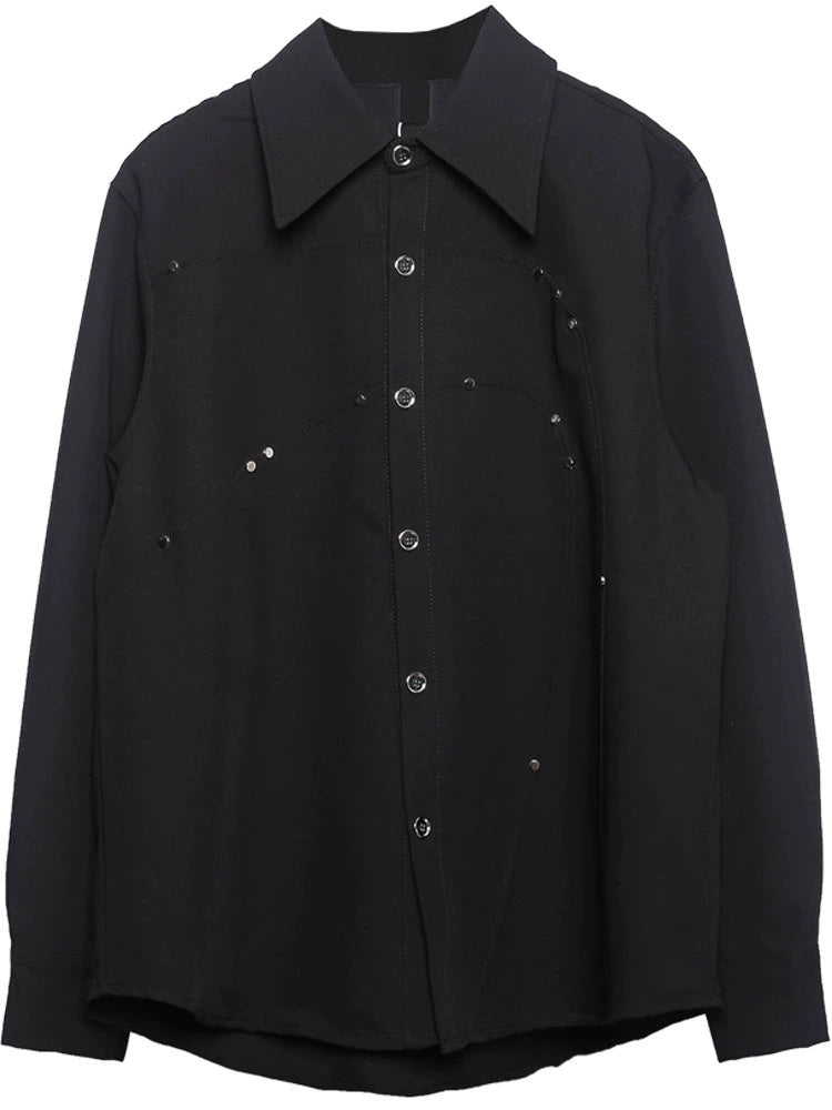 Avant-Garde Studs Mix Patchwork Long Sleeve Shirt WN22419