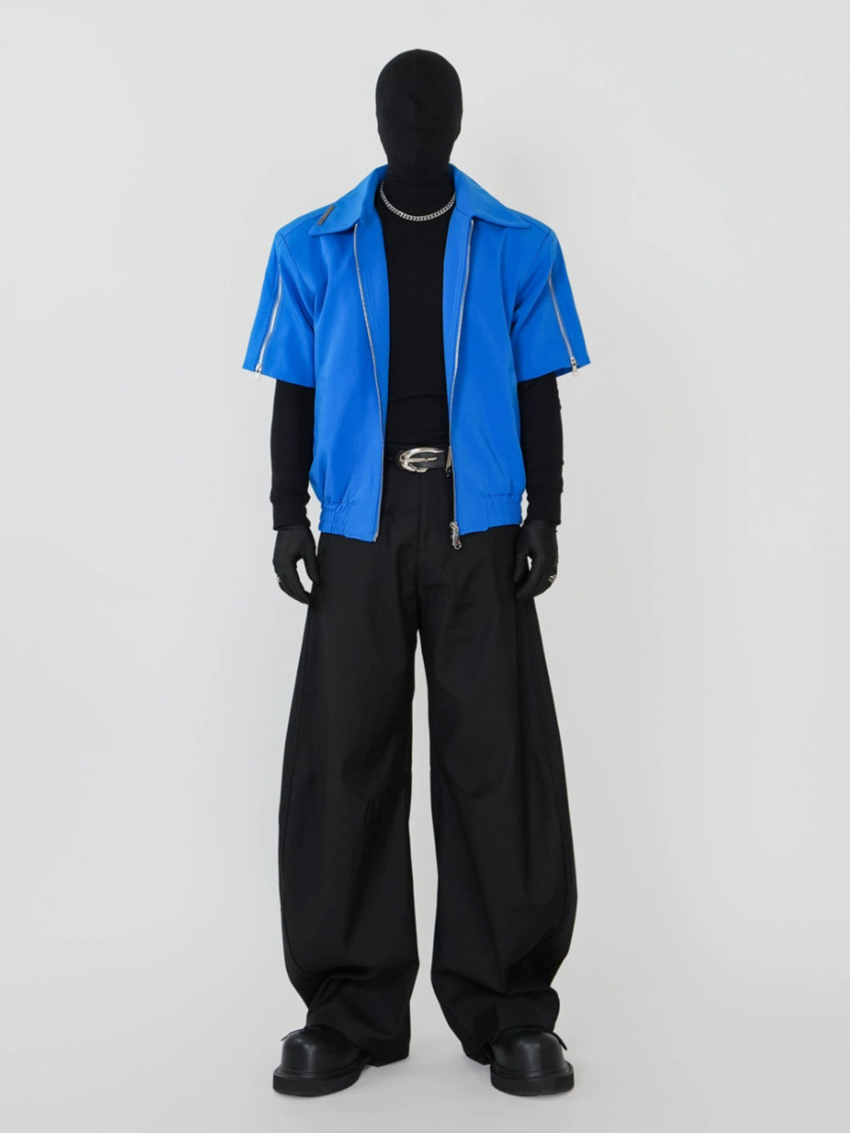 Double Zipper Shoulder-Pad Short Sleeve Jacket WN17418