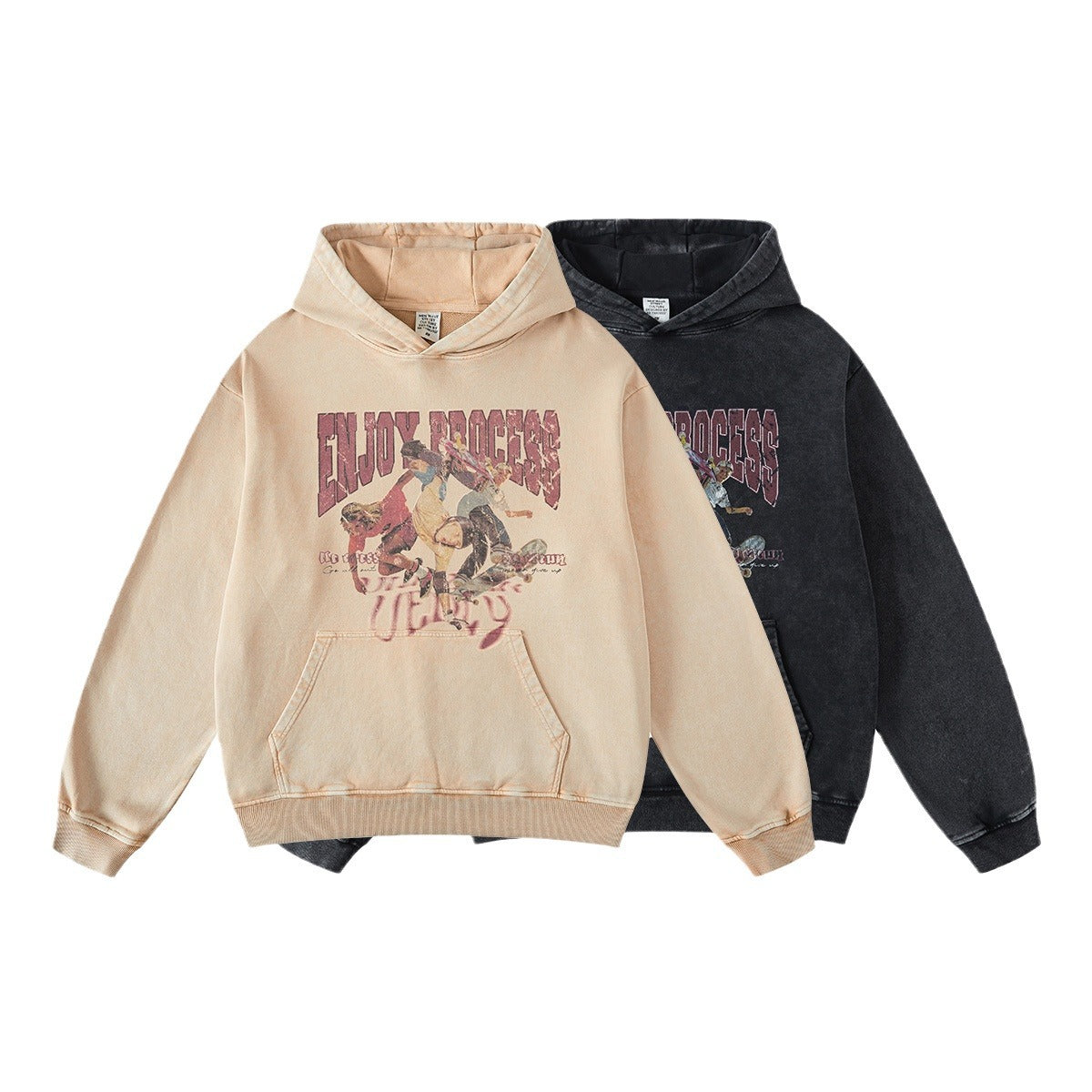 Washed Oversize Skateboard Print Hoodie WN7819