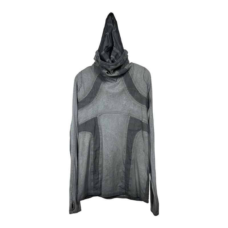Deconstructed Patch Hooded Slim Long Sleeve T-Shirt WN21993