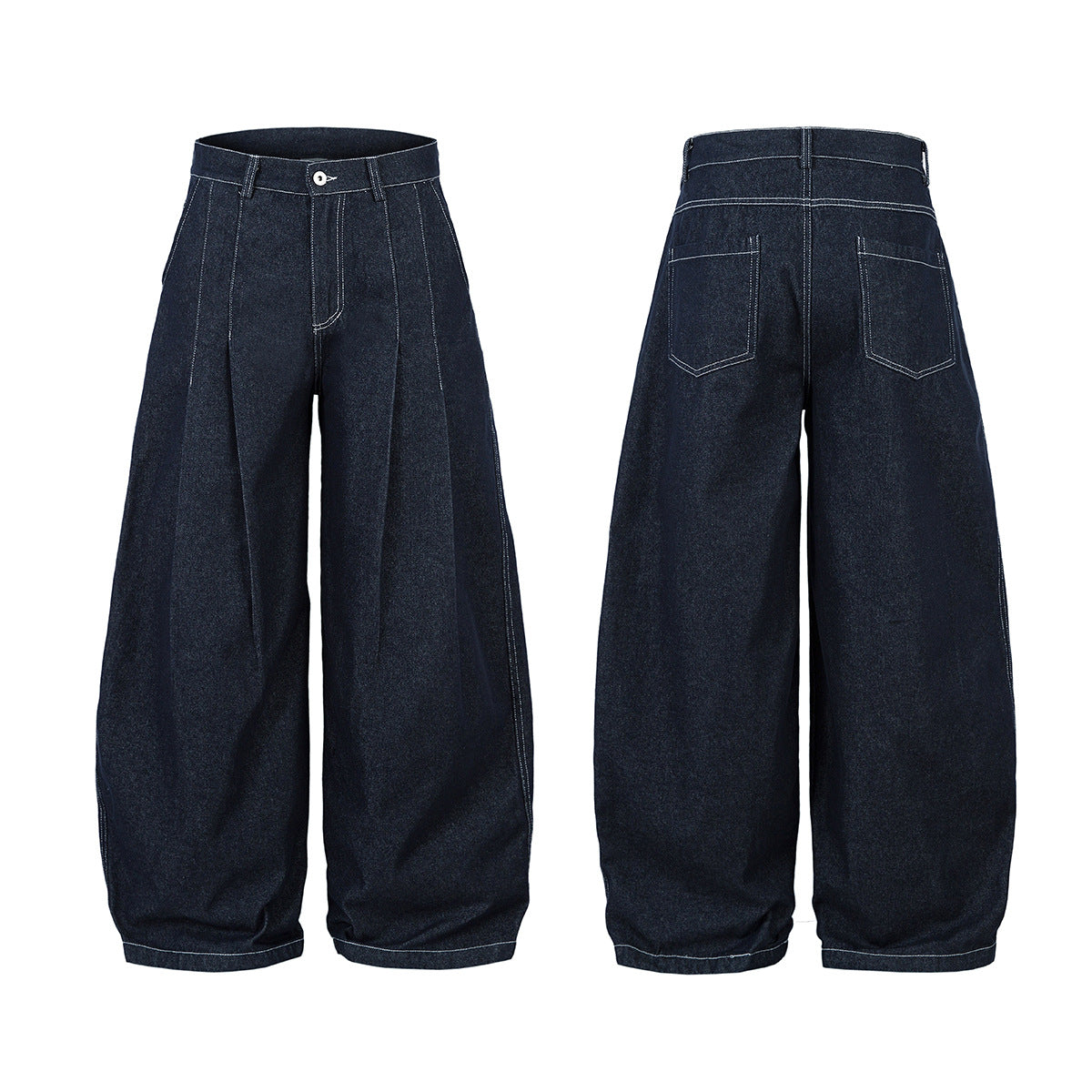 Washed Wide-Leg Tuck In Denim Jeans WN12732