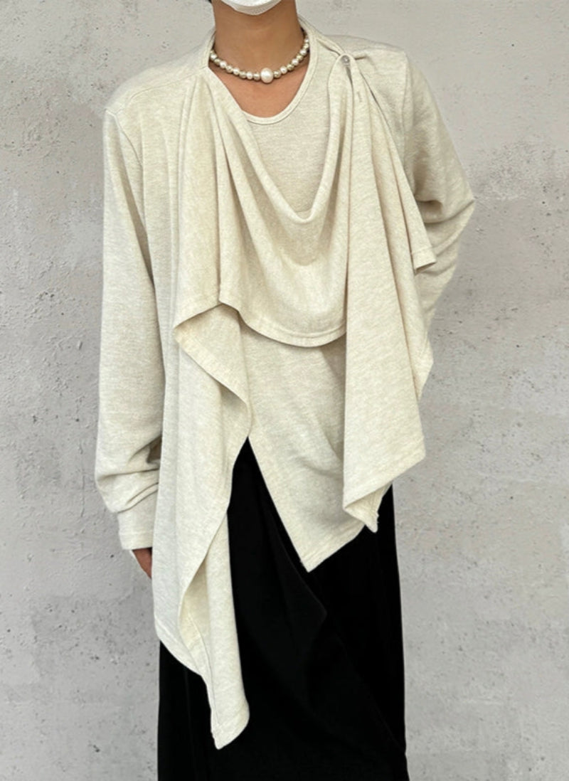 Draped Neck Asymmetrical Patchwork Knit Sweater WN19944