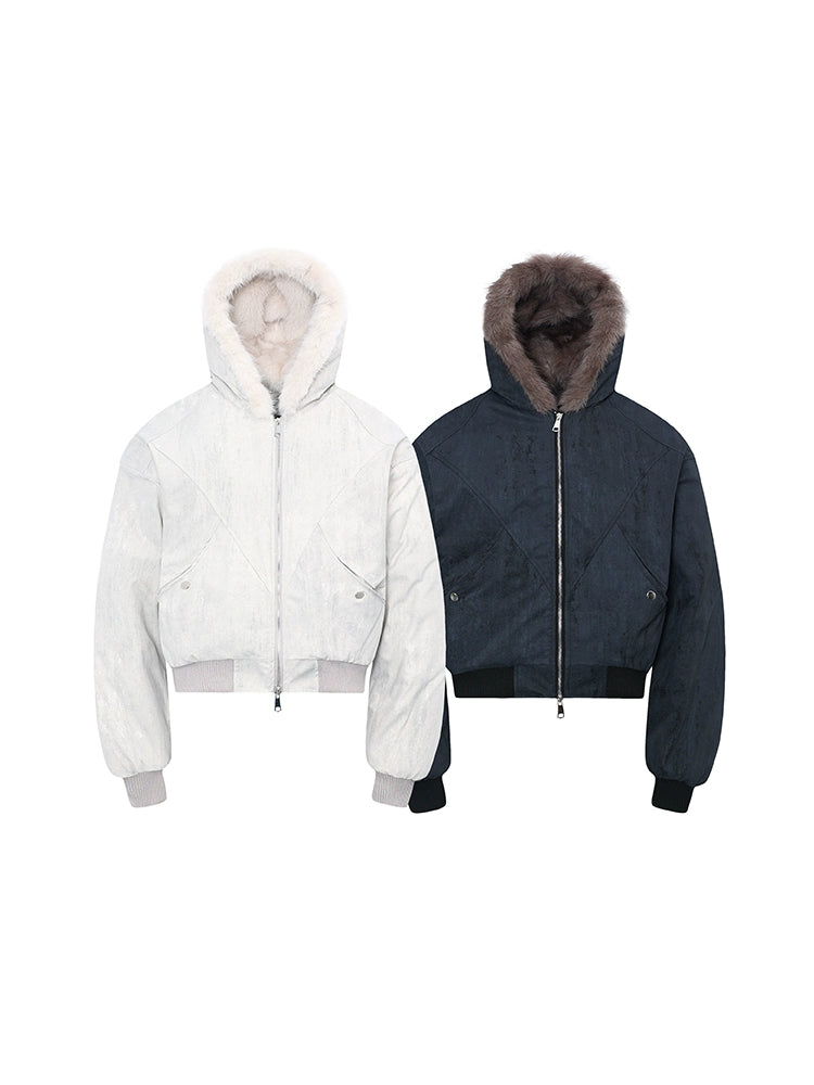 Hooded Zipper Plush Fake Fur Padded Jacket WN22214