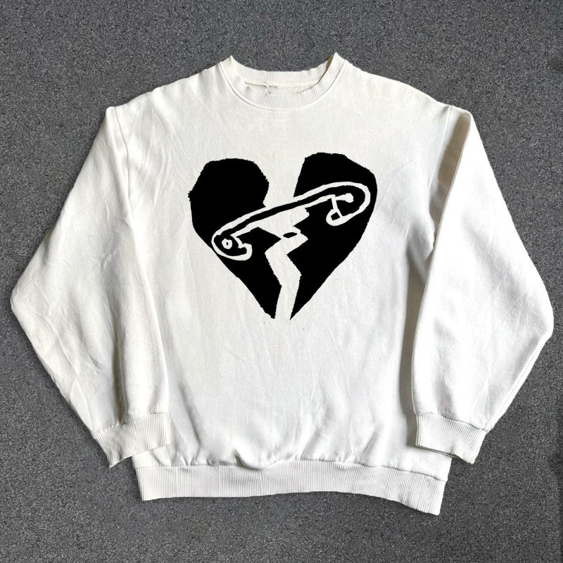 Heart Pin Design Pullover Sweatshirt WN15790