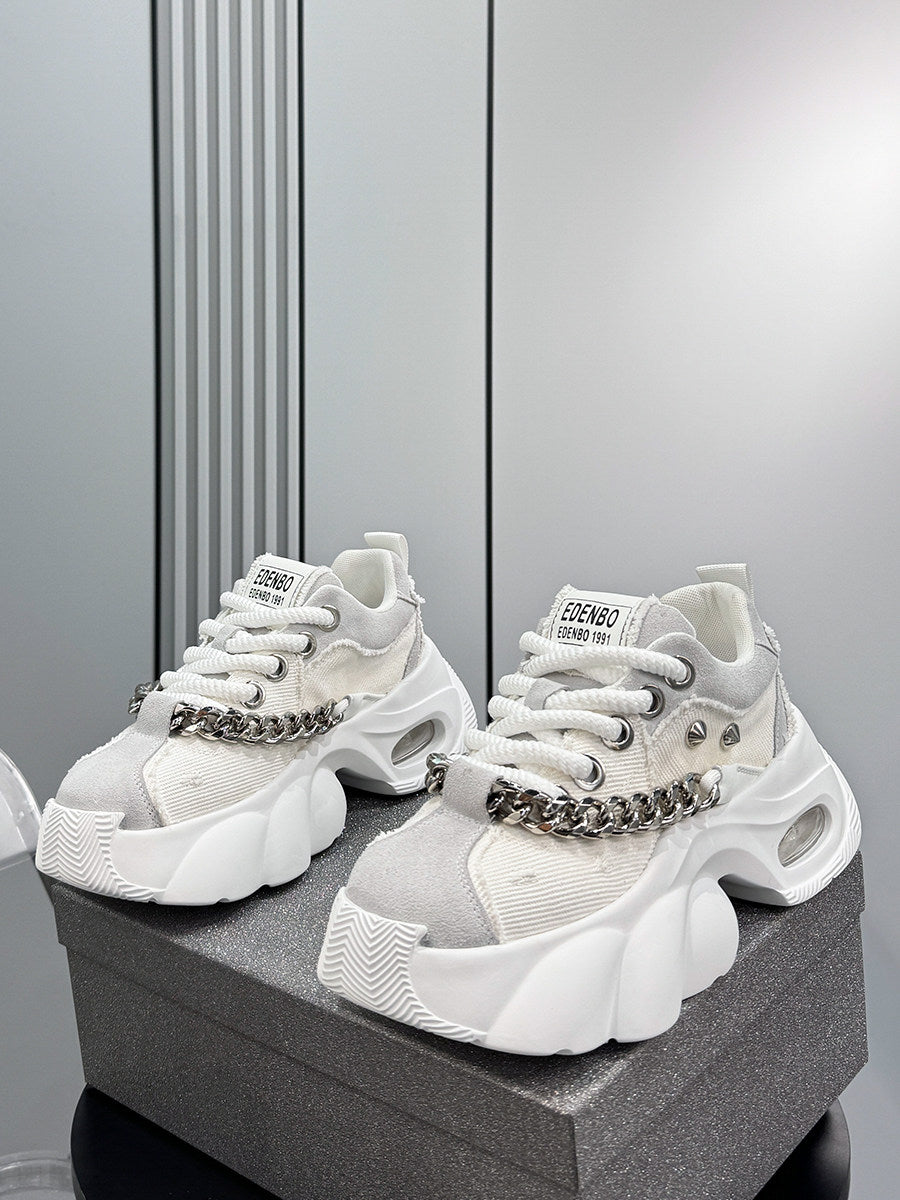 Denim Chain Studs Chunky Sole Sneakers WN24582