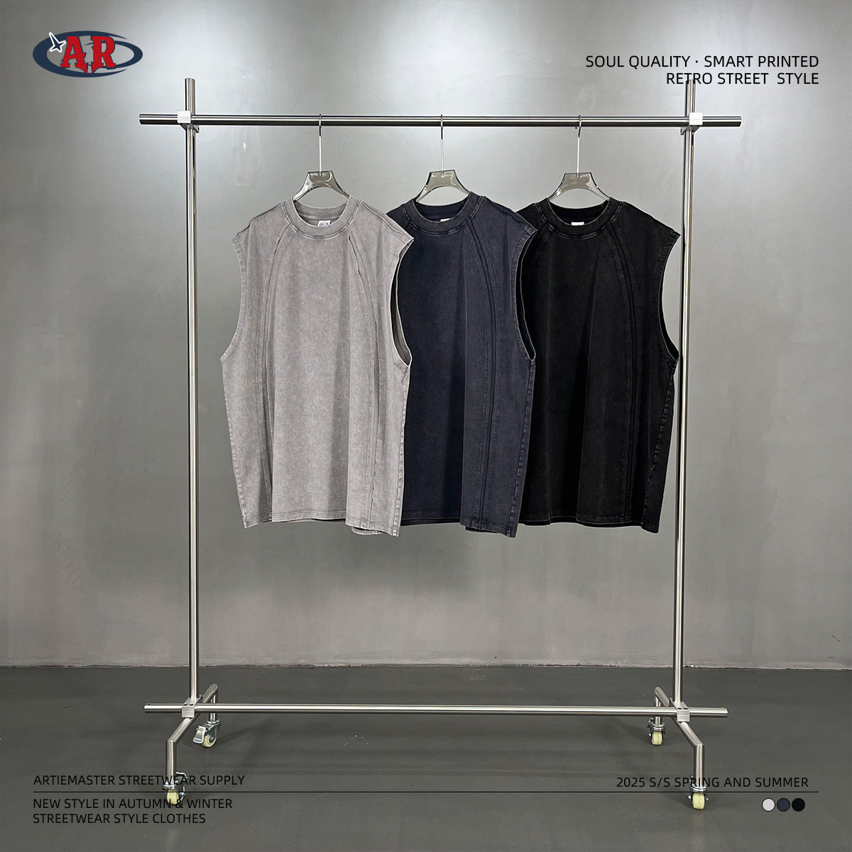 Washed Wax Dye Patchwork Raw Hem Tank Top WN16281