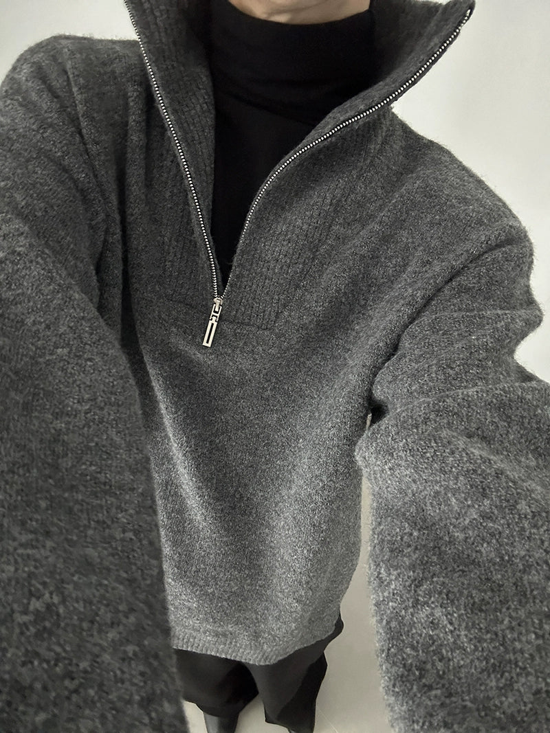 Stand Neck Half Zipper Knit Sweater WN21506