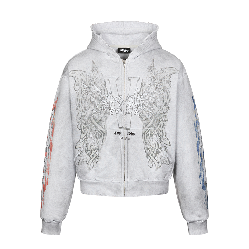 Washed Damage Art Print Zipper Hoodie WN20975