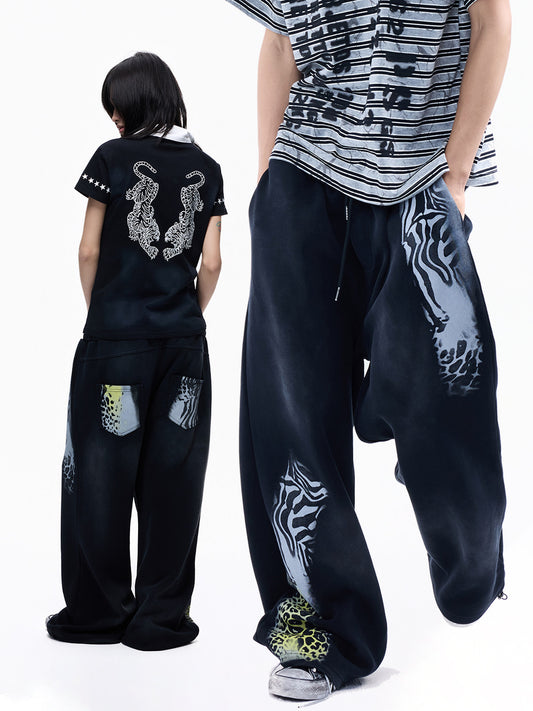 Leopard Print Drawstring Wide Leg Sweatpants WN27359