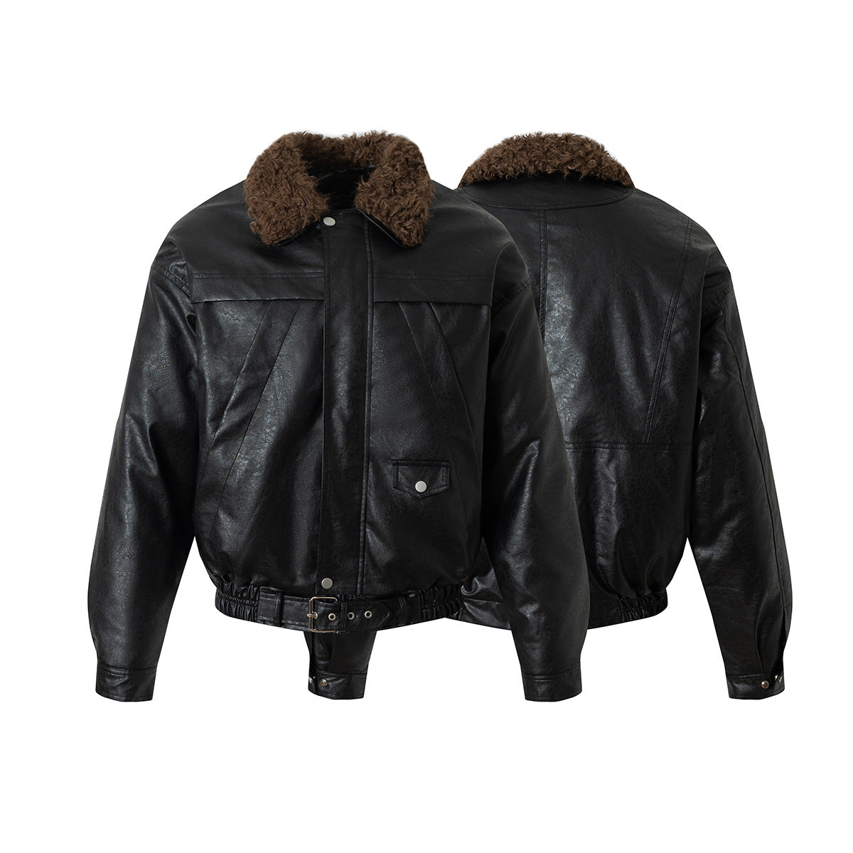 Detachable Fur Collar PU Leather Jacket WN21891