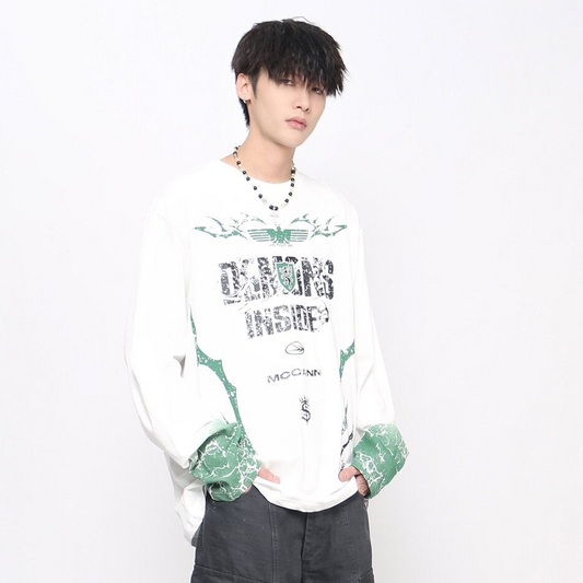 Graphic Print Oversize Long Sleeve T-Shirt WN24448