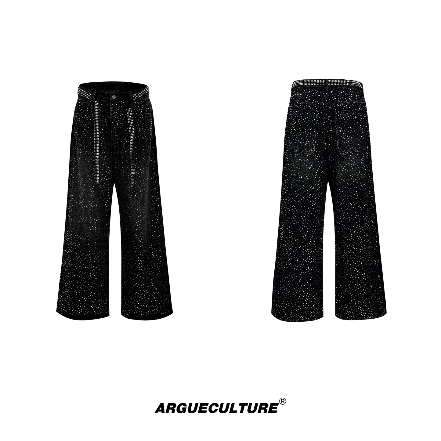 Rinestone Design Wide Leg Denim Jeans WN8037