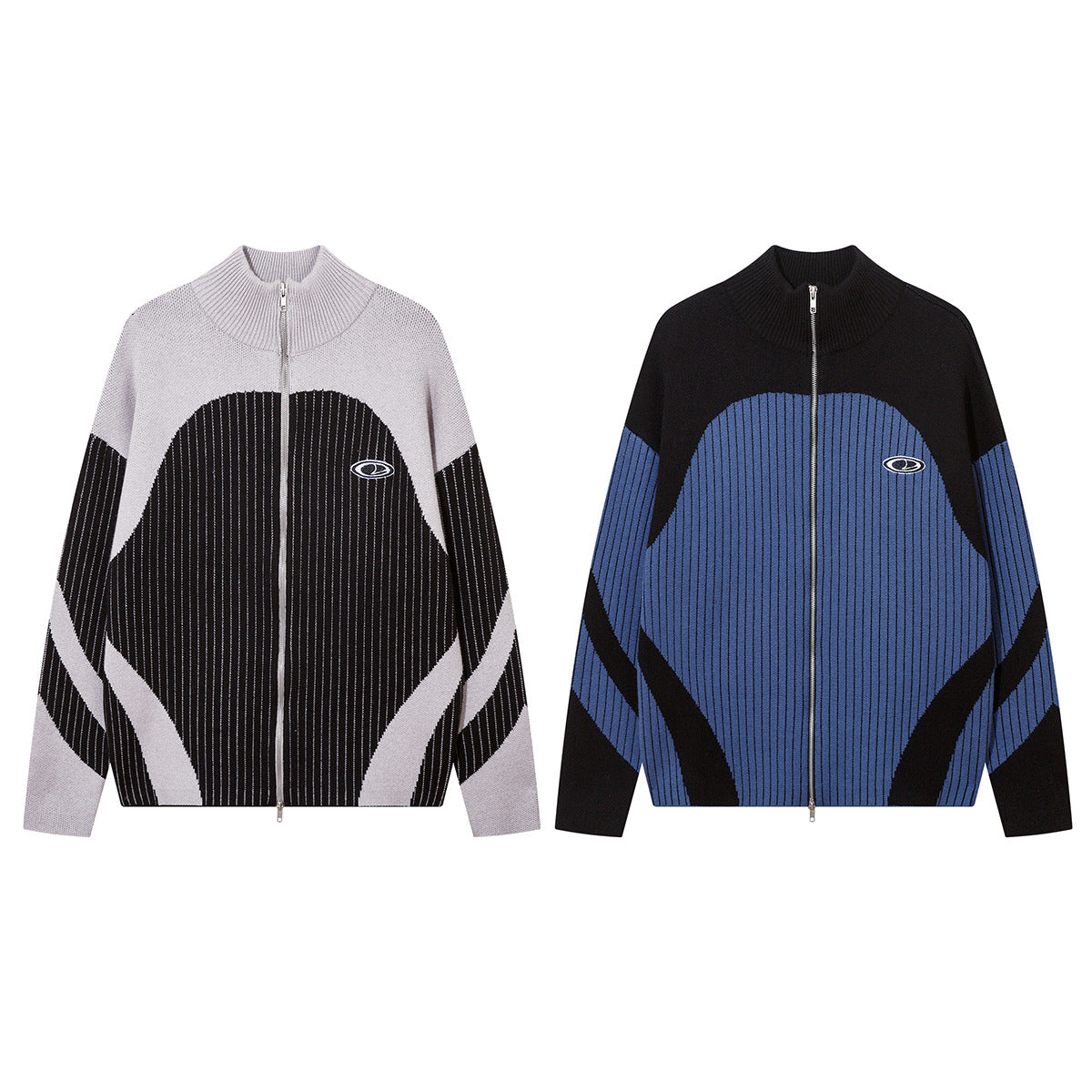 Double Zipper High-Neck Color Block Knit Cardigan WN21889