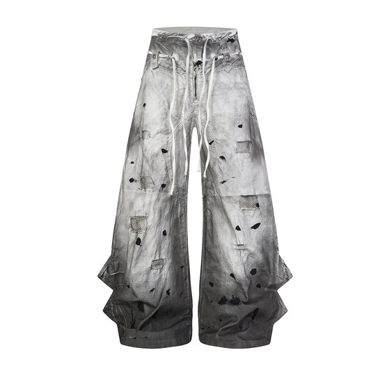 Gradient Washed Damage Double-Waist Wide Leg Pants WN25617