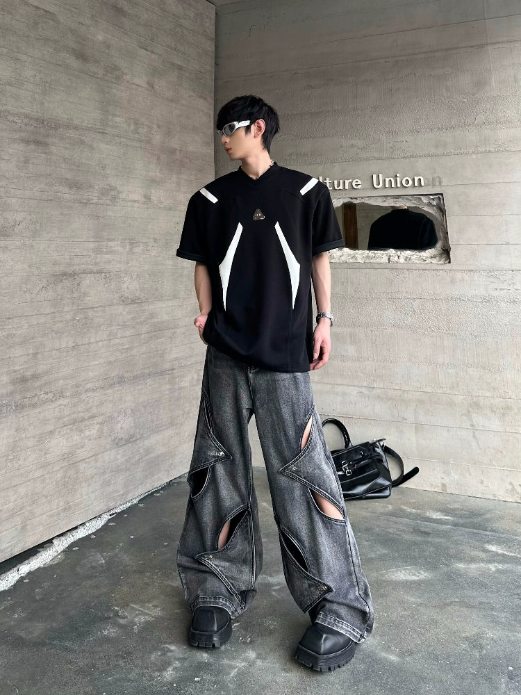 Hollow Deconstructed Washed Wide Leg Denim Jeans WN16772