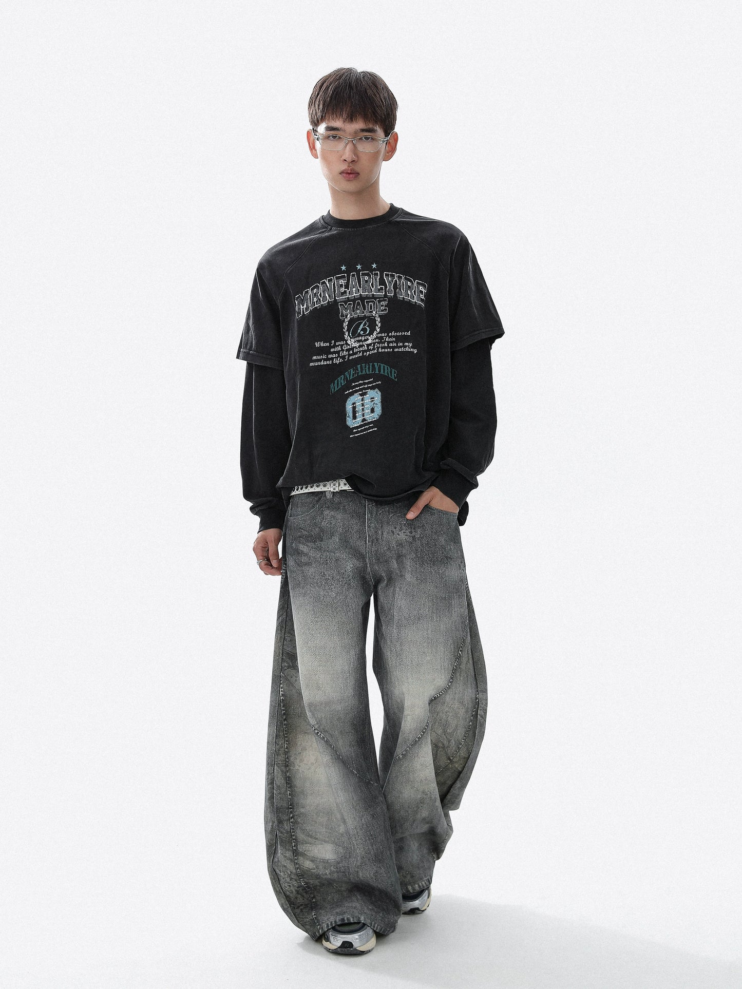 Fake Layered Letter Print Long Sleeve T-Shirt WN22106