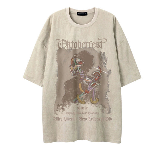 Skull Print Suede Short Sleeve T-Shirt WN16401