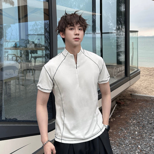 Contrast Stitch Half-Zip Short Sleeve T-Shirt WN25187