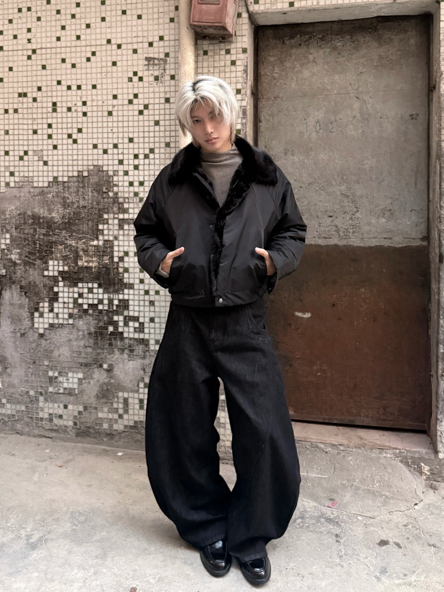 Deconstructed Glossy Mink-Like Fake Fur Padded Jacket WN22198