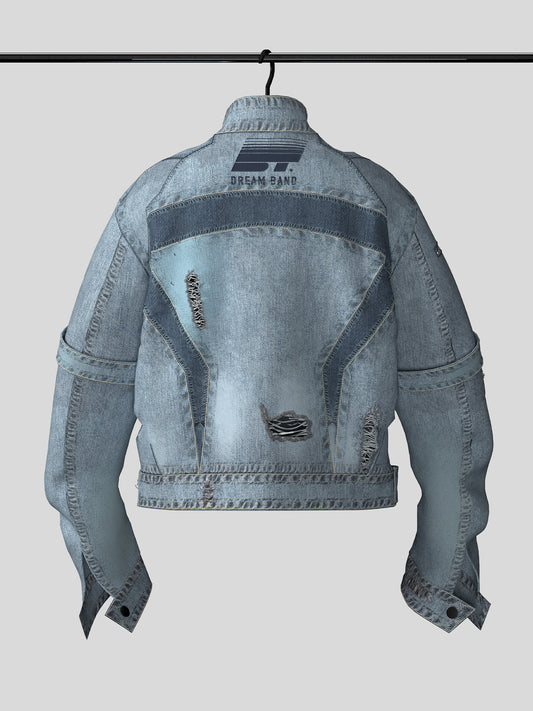 Stand Neck Damage Zipper Denim Jacket WN27105