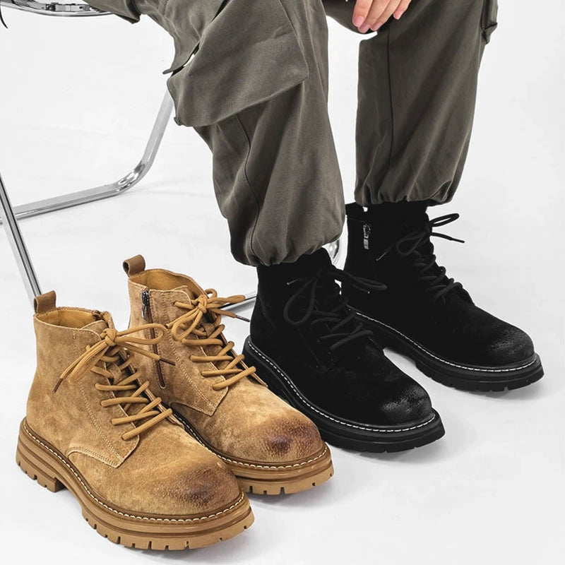 Leather Mid-Top Zipper Design Chunky Sole Boots WN19143