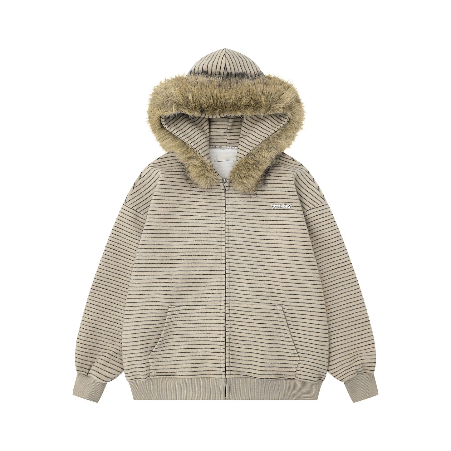 Detachable Fake Fur-Collar Zipper Hooded Jacket WN22120