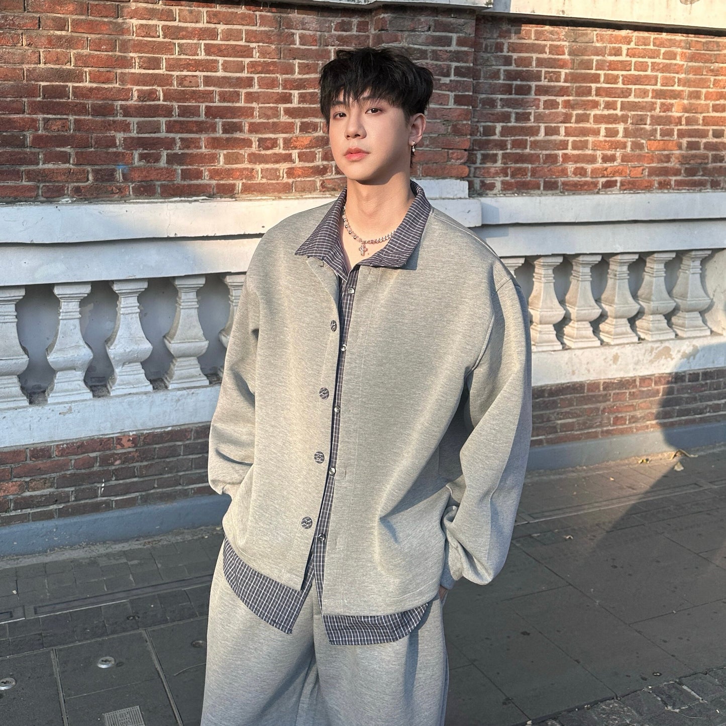 Fake Layered Jacket & Wide Leg Sweatpants Setup WN25162