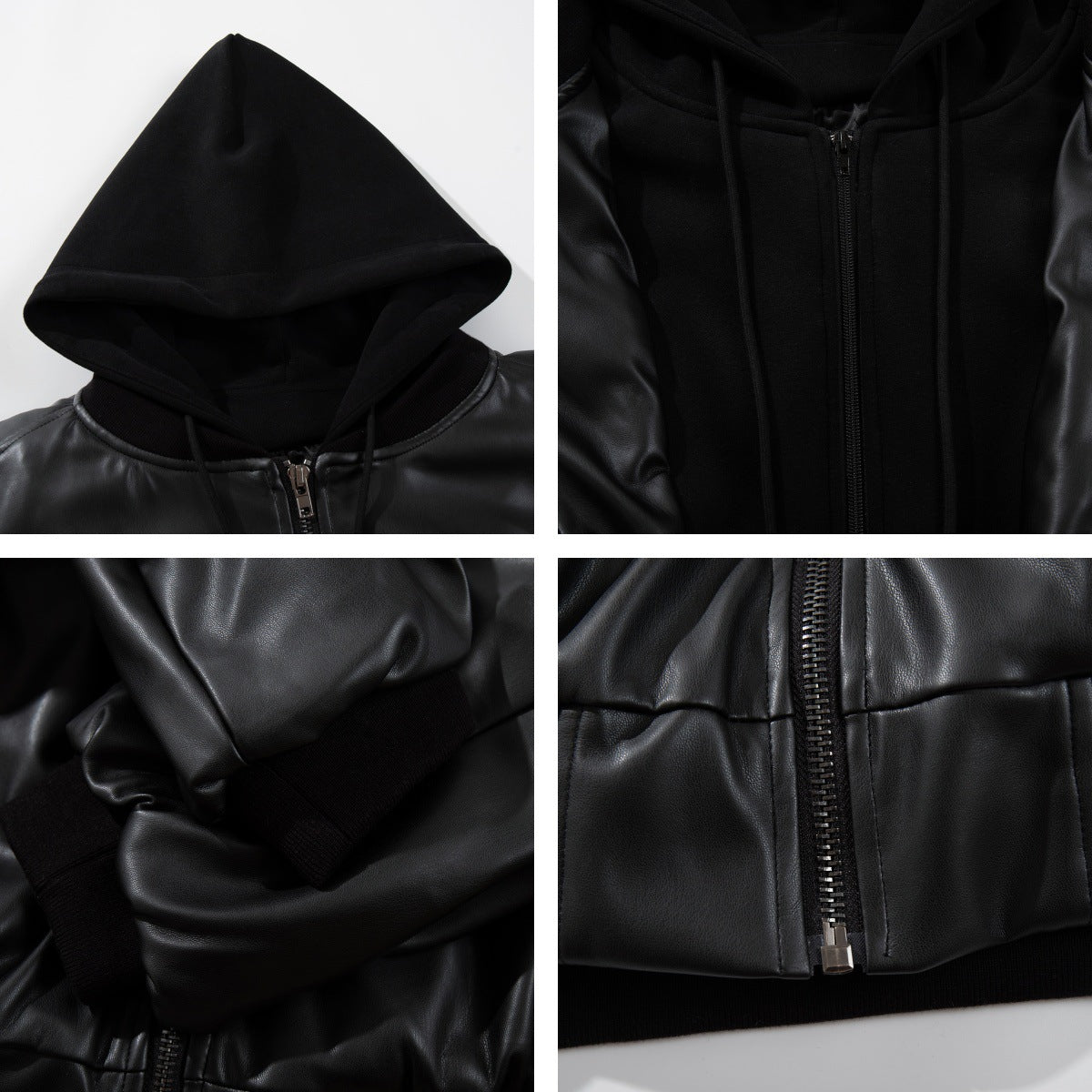 PU Leather Hooded Zipper Jacket WN11492