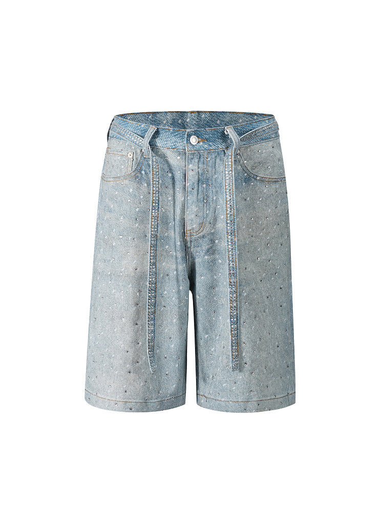 Paint Splatter Washed Denim Half Jeans WN24115