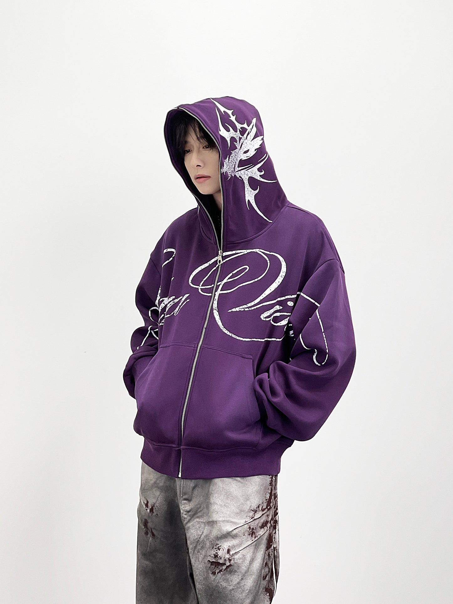 Subculture Graffiti Print Oversize Zipper Hoodie WN24259