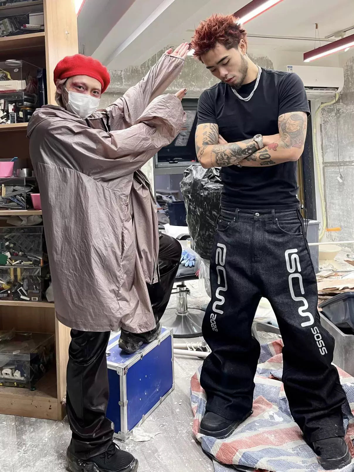 Mesh Patchwork Drawstring Denim Jeans WN18089