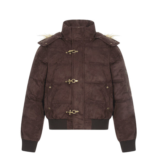 Fake Fur Collar Metal Buckle Puffer Jacket WN23094