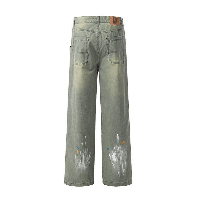 Wash Paint Mid-Rise Straight Denim Jeans WN18530