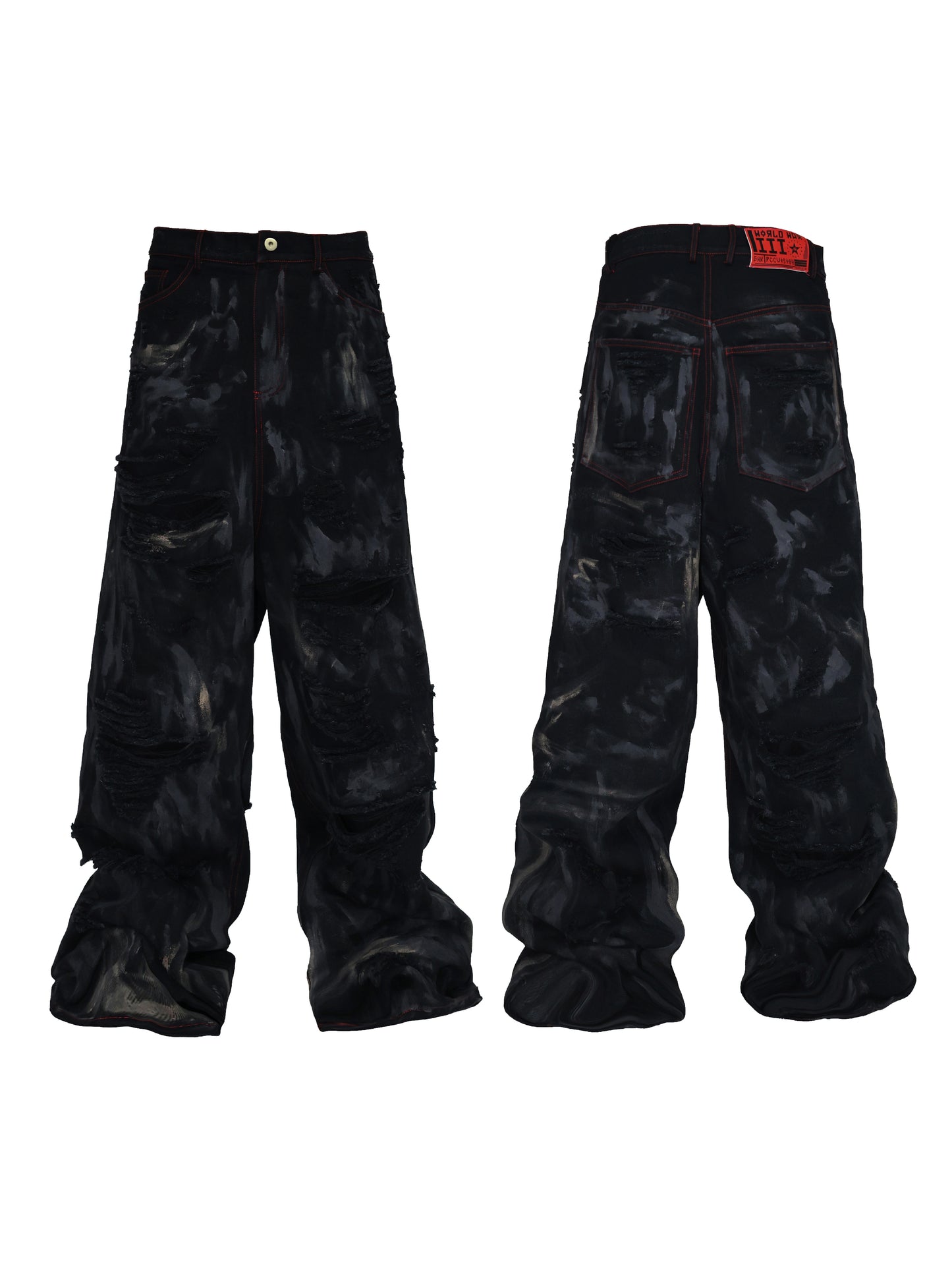 Damage Wash Wide Leg Denim Jeans WN17224