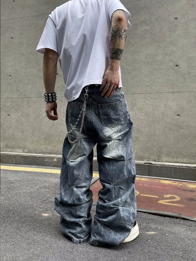 Wrinkle Design Wash Wide Leg Denim Jeans WN18808