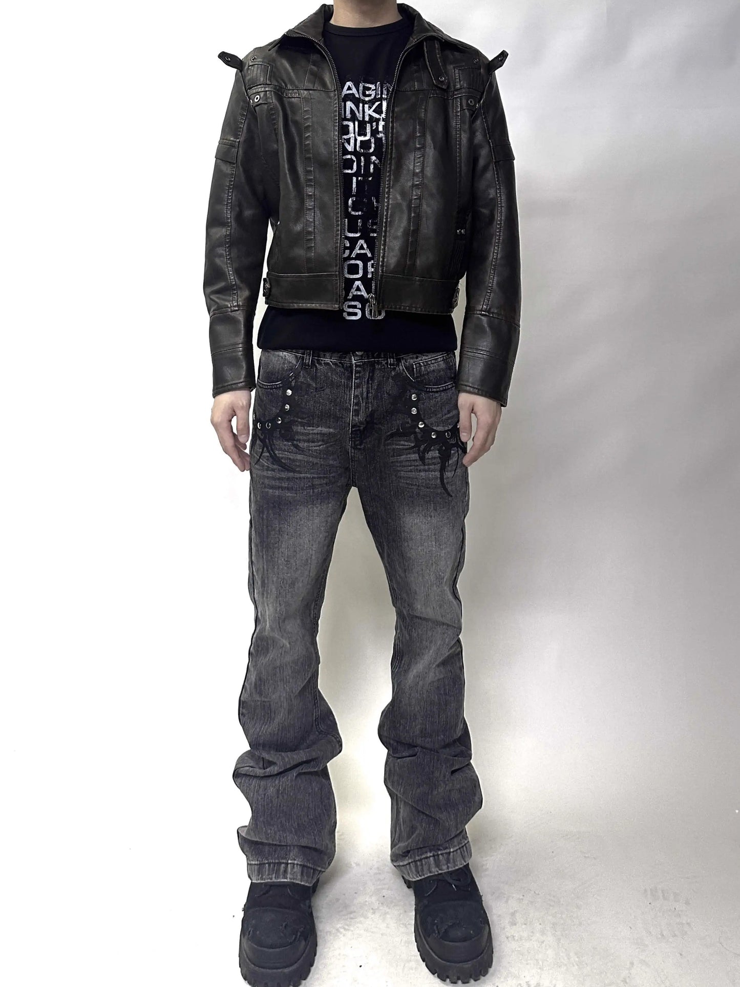 Washed Short PU Leather Zipprer Jacket WN15748