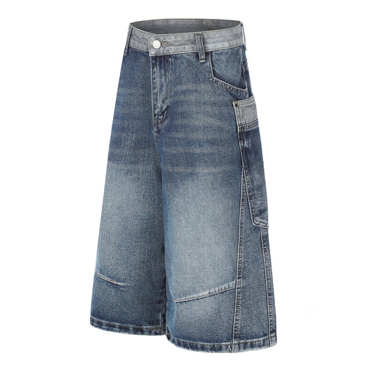 Color Block Washed Wide Leg Denim Half Jeans WN25961