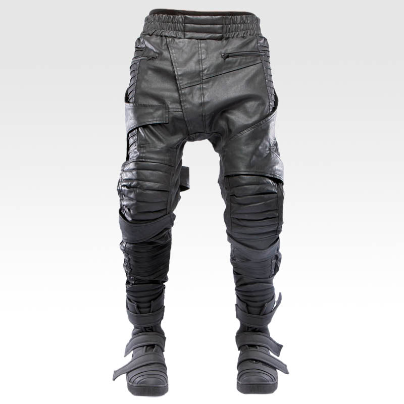 Asymmetric Waxed 3D Structured Motorcycle Style Pants WN13940