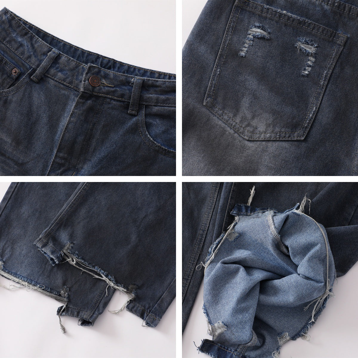 Damage Wide Leg Denim Jeans WN16537