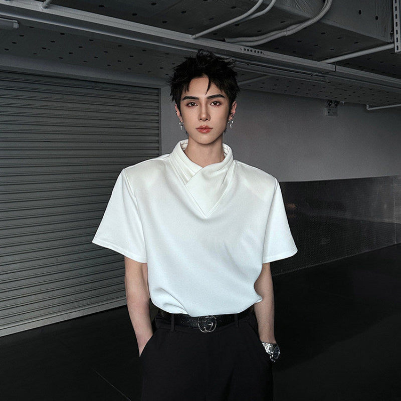 Cross Drape Collar Short Sleeve T-Shirt WN25050