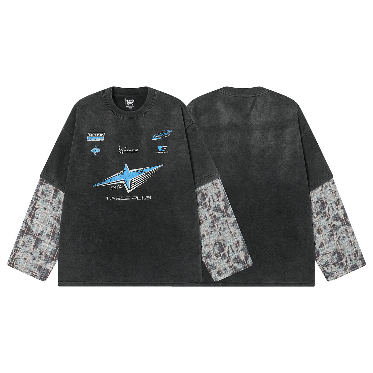 Washed Fake Layered Long Sleeve T-Shirt WN12736