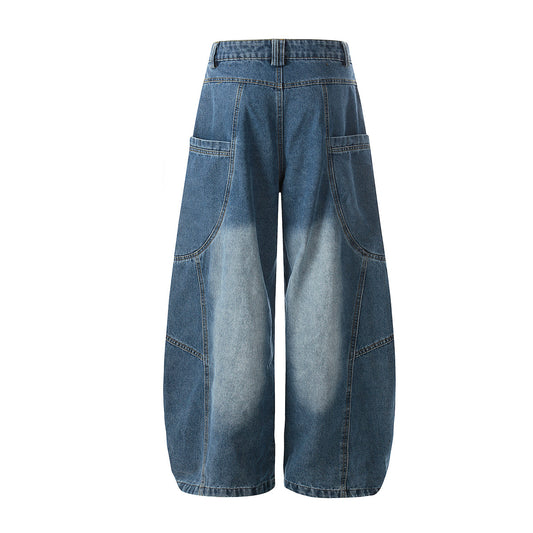 Curved Wide Leg Patchwork Denim Jeans WN25680