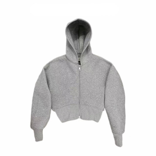Rhinestone Star Short Zipper Hoodie WN20712