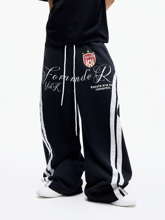 Contrast Stripe Print Drawstring Wide Leg Sweatpants WN27280