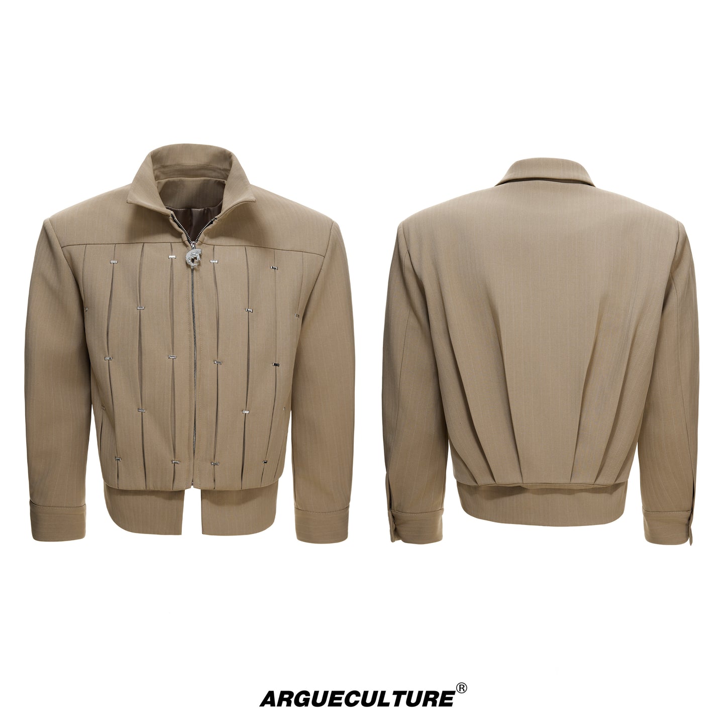 Pleats Rivet Standing-Collar Jacket WN23544