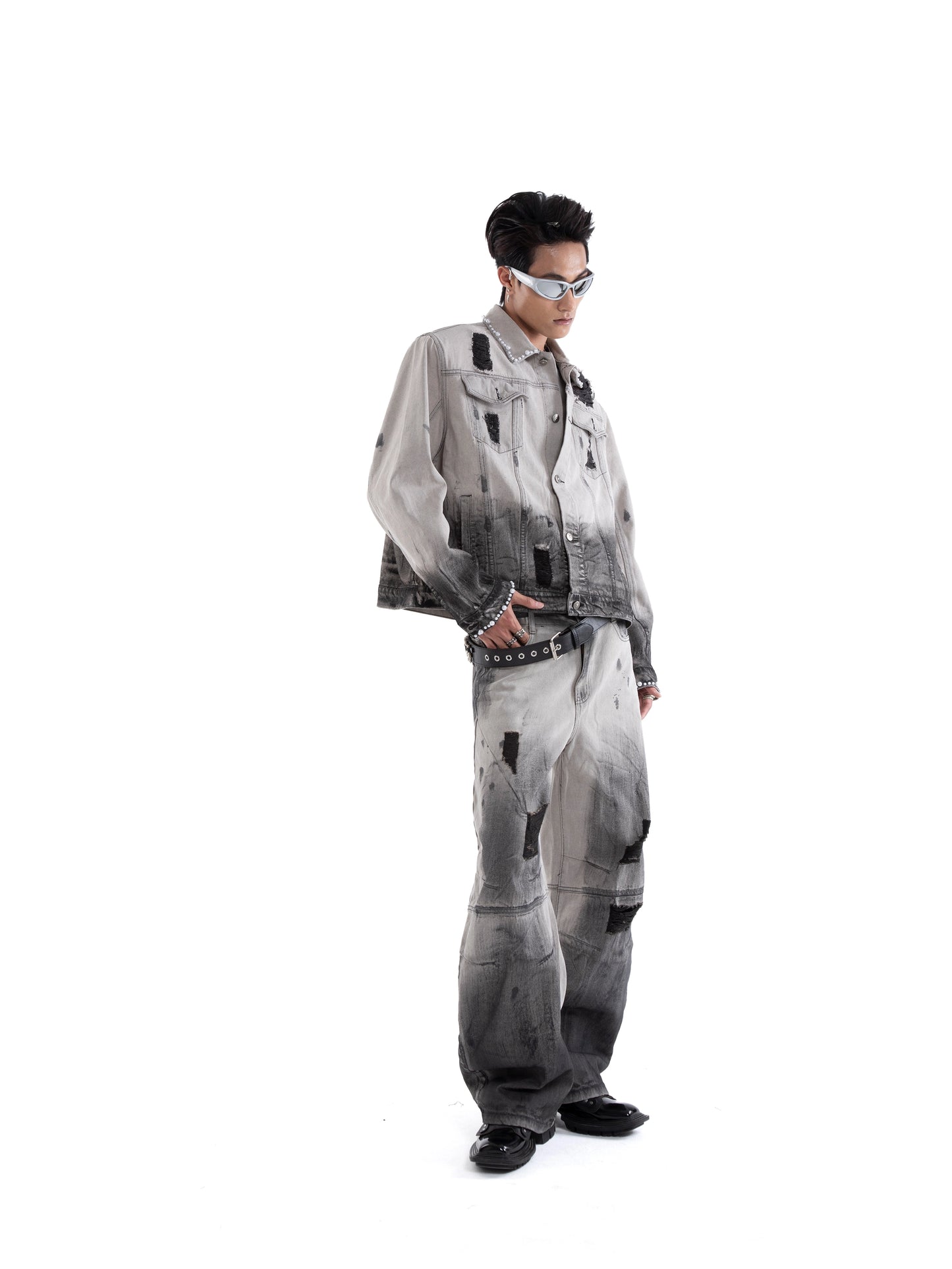 Pearl Damage Washed Denim Jacket & Denim Jeans Setup WN20657