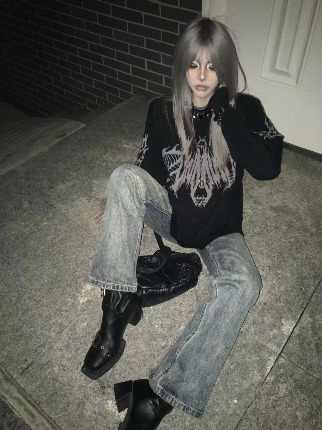 Graphic Design Oversize Knit Sweater WN15628