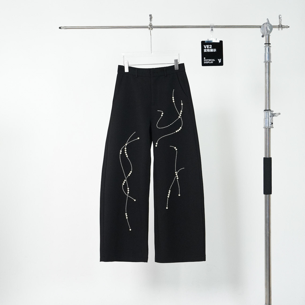 Wrinkle Beaded Draped Curved Wide Leg Trousers WN24146